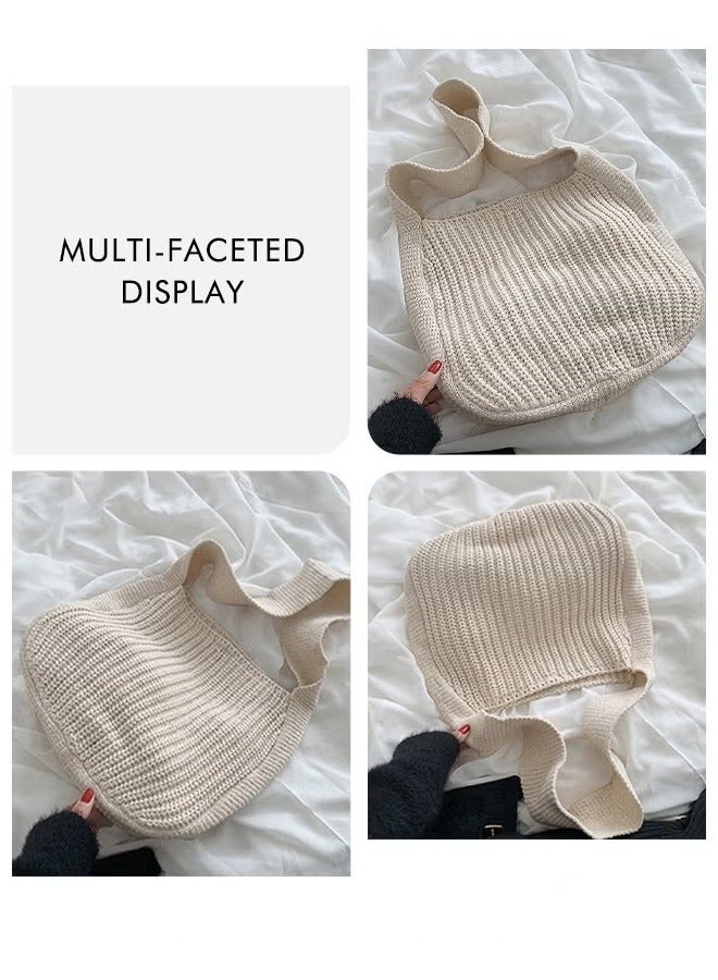 كان واي حقيبة الحياكة ذات كبيرة السعة حمل حقيبة رسول حقيبة الكتف بلون واحد للمرأة - Image 2