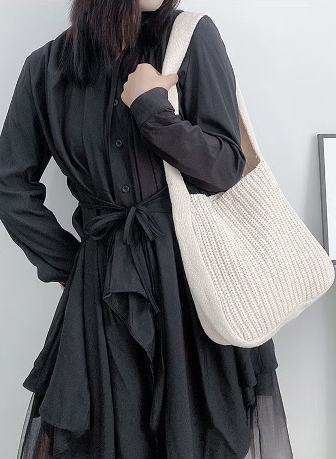 كان واي حقيبة الحياكة ذات كبيرة السعة حمل حقيبة رسول حقيبة الكتف بلون واحد للمرأة - Image 5