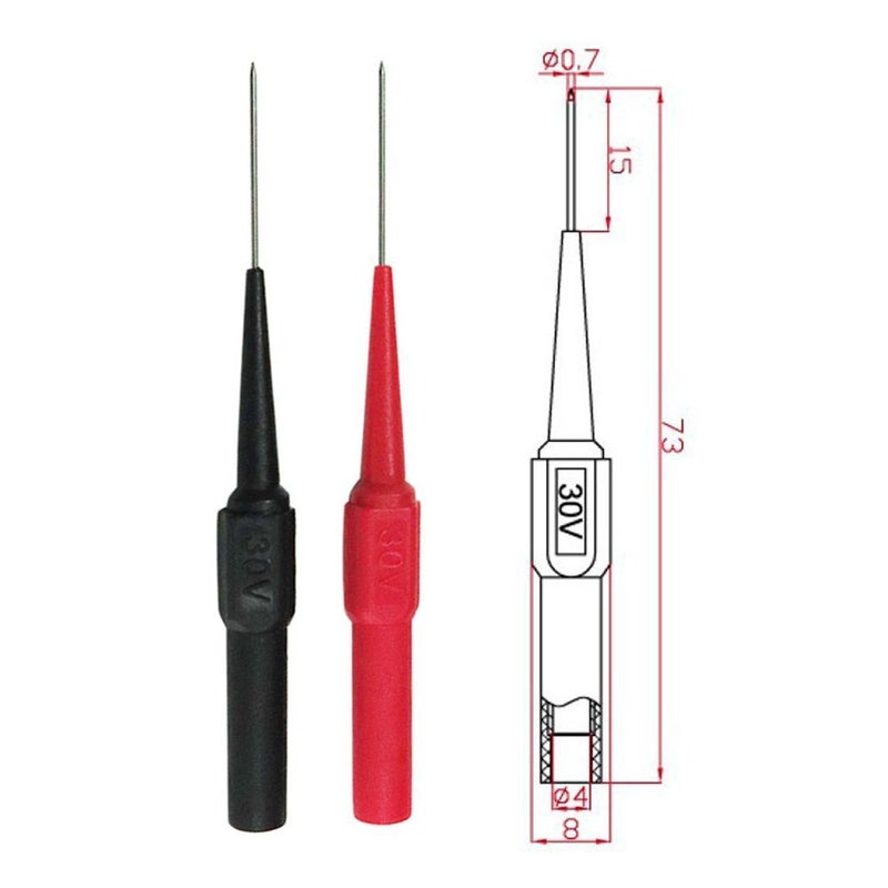 TestHelper TP161RDx5 Insulation Piercing Needle Non-destructive Pin Test Probes,4mm Banana Socket for Car Tester Red/Black - Image 2