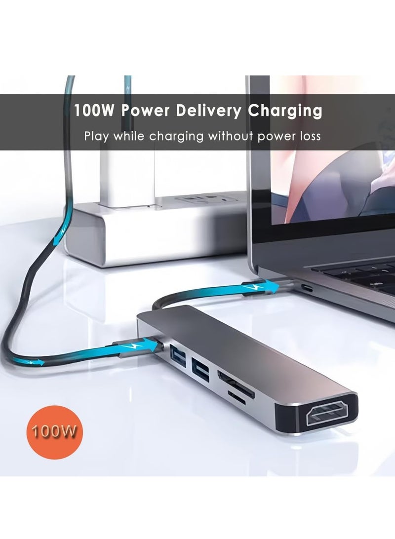 6 in 1 USB C Hub with 100W PD Charging, Type C to HDMI 4K 30Hz Adapter, USB Hub 3.0 5Gbps Data Transfer Ports, Compatible for MacBook Pro/Air 2023 M2/M1, iPad Pro/Air, HP, Dell, ASUS, Lenovo, etc - Image 4
