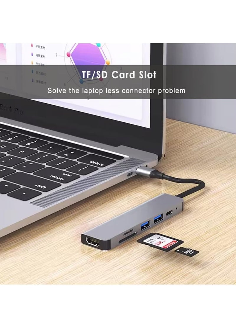6 in 1 USB C Hub with 100W PD Charging, Type C to HDMI 4K 30Hz Adapter, USB Hub 3.0 5Gbps Data Transfer Ports, Compatible for MacBook Pro/Air 2023 M2/M1, iPad Pro/Air, HP, Dell, ASUS, Lenovo, etc - Image 5