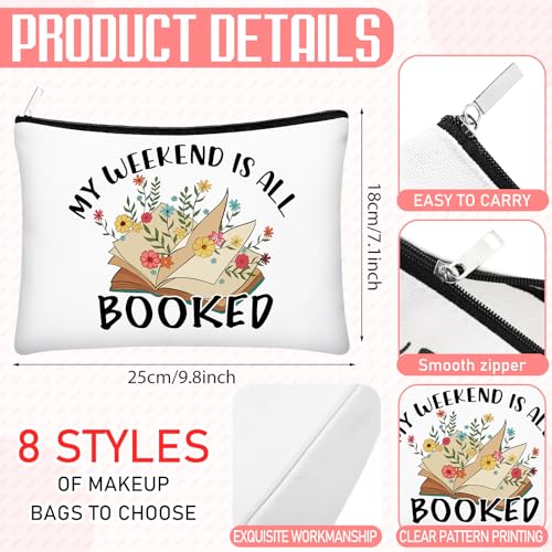 Cosblank 8 Pcs Book Club Gifts Book Lovers Makeup Bag Gifts for Women Cosmetic Bag with Zipper Pouch for Teen Adult Women Lovers Librarian Bookish Club GiftsBookFlower - Image 3