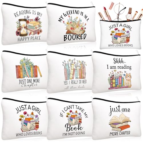 Cosblank 8 Pcs Book Club Gifts Book Lovers Makeup Bag Gifts for Women Cosmetic Bag with Zipper Pouch for Teen Adult Women Lovers Librarian Bookish Club GiftsBookFlower - Image 1