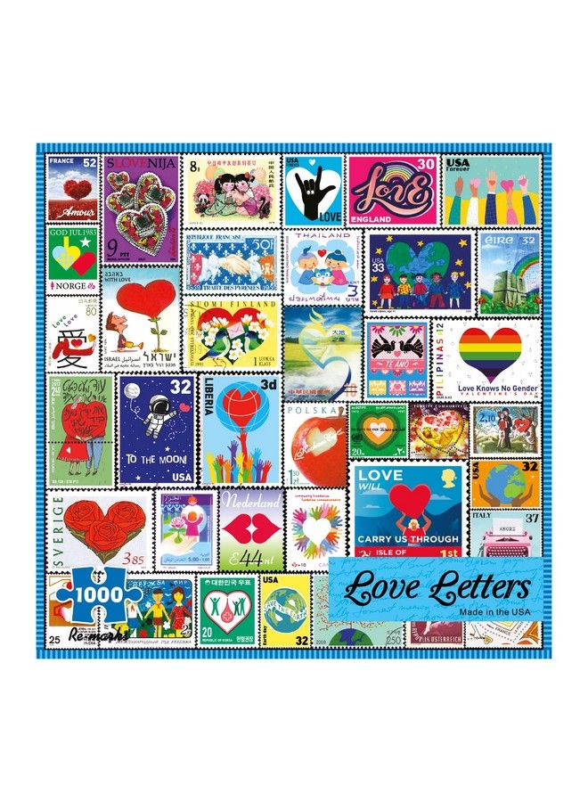 Re-Marks Love Letters Stamps Collage Puzzle, 1000 Piece Puzzle For All Ages - Image 1