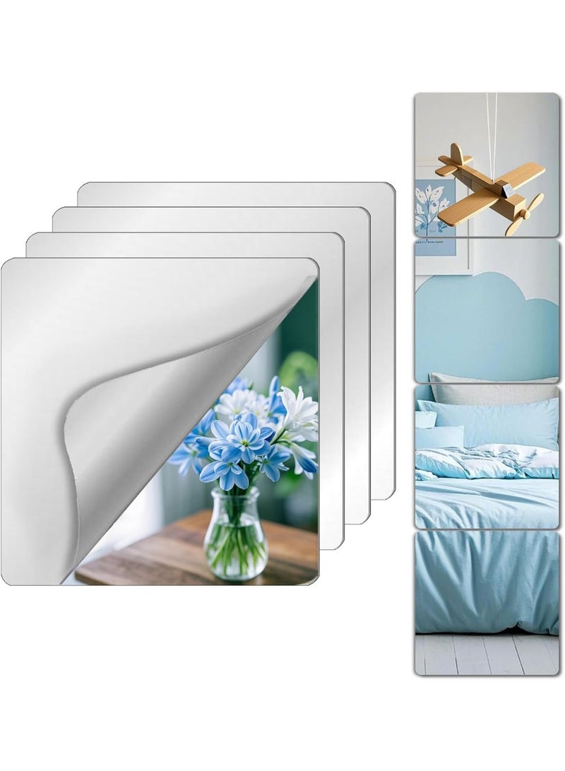 4 Pack Self Adhesive Acrylic Mirror, 30 x 20 cm Mirror Tiles, Flexible Plastic Mirror Sheets Wall Stickers, 2MM Thick Mirrors - Image 1