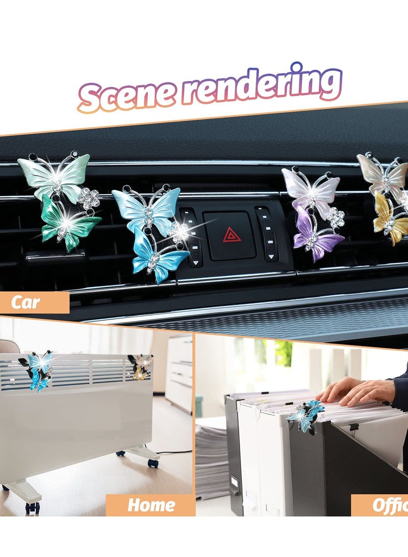 SYOSI 4 Pieces Car Butterfly Diffuser Vent Clip, Car Air Vent Decoration Lovely Dual Butterfly Car Interior Decoration Charm Rhinestone Car Bling Accessories for Women Girls  - Image 2