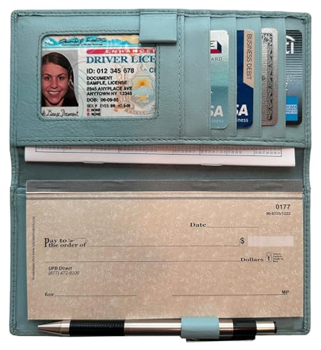 123 Cheap Checks Chambray RFID Leather Checkbook Cover With Credit Card Slots and Pen Holder - Image 3