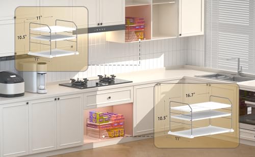 EVERIE حامل قابل للتعديل 3 طبقات للأغراض الثقيلة، الجرار، الزجاجات، العلب، الأكياس البلاستيكية، التغليف، ورق الألمنيوم، الوجبات الخفيفة والصناديق للمطبخ، الطاولة، الخزائن، بعرض من 11'' إلى 16.7'' (11“ - 16.7” عرض، قطعة، 1) - Image 3