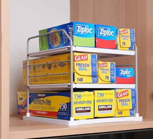 EVERIE حامل قابل للتعديل 3 طبقات للأغراض الثقيلة، الجرار، الزجاجات، العلب، الأكياس البلاستيكية، التغليف، ورق الألمنيوم، الوجبات الخفيفة والصناديق للمطبخ، الطاولة، الخزائن، بعرض من 11'' إلى 16.7'' (11“ - 16.7” عرض، قطعة، 1) - Image 1