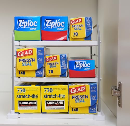 EVERIE حامل قابل للتعديل 3 طبقات للأغراض الثقيلة، الجرار، الزجاجات، العلب، الأكياس البلاستيكية، التغليف، ورق الألمنيوم، الوجبات الخفيفة والصناديق للمطبخ، الطاولة، الخزائن، بعرض من 11'' إلى 16.7'' (11“ - 16.7” عرض، قطعة، 1) - Image 4