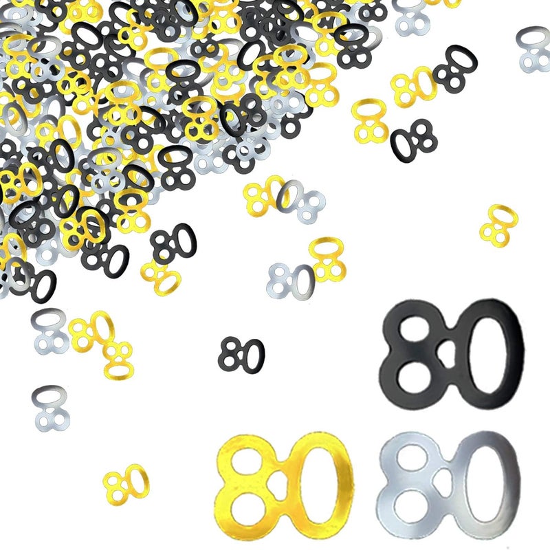 BEADNOVA 80th Birthday Confetti Eighty Years Old 80 Anniversary Number Confetti for Birthday Party Decor Wedding Table Decoration 1oz Gold Silver Black Mix - Image 1
