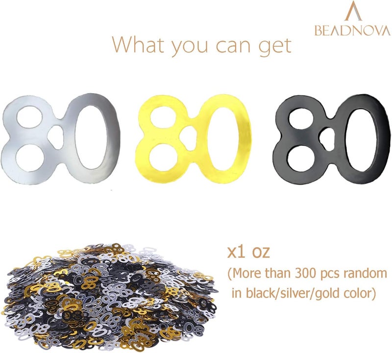 BEADNOVA 80th Birthday Confetti Eighty Years Old 80 Anniversary Number Confetti for Birthday Party Decor Wedding Table Decoration 1oz Gold Silver Black Mix - Image 3