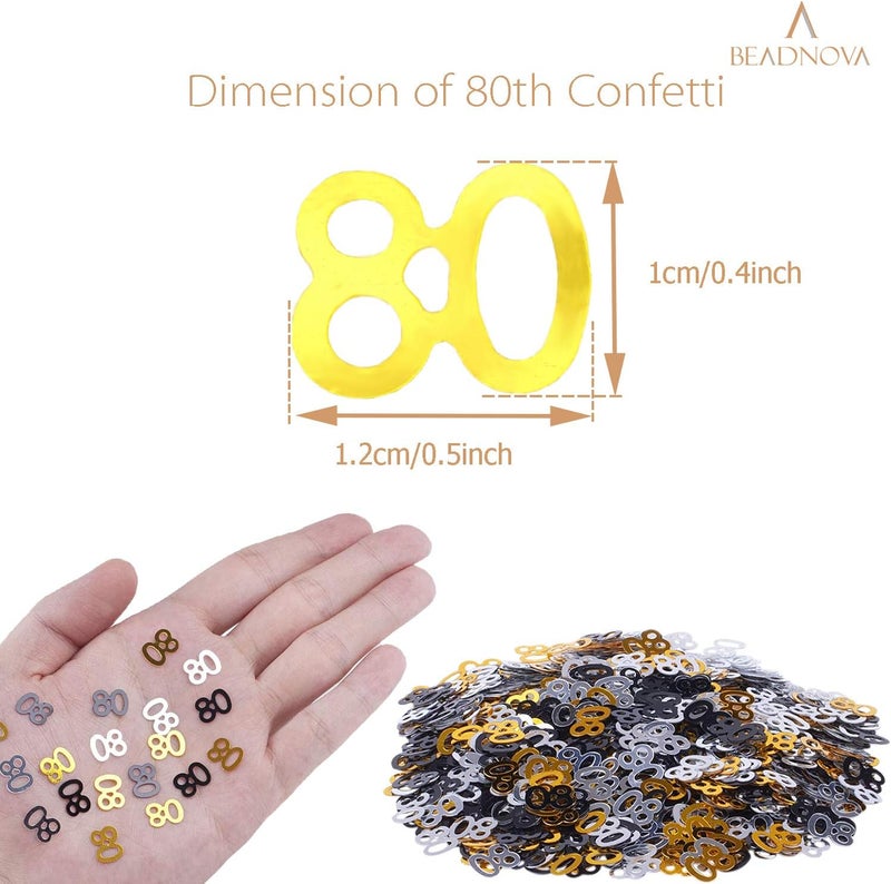 BEADNOVA 80th Birthday Confetti Eighty Years Old 80 Anniversary Number Confetti for Birthday Party Decor Wedding Table Decoration 1oz Gold Silver Black Mix - Image 2