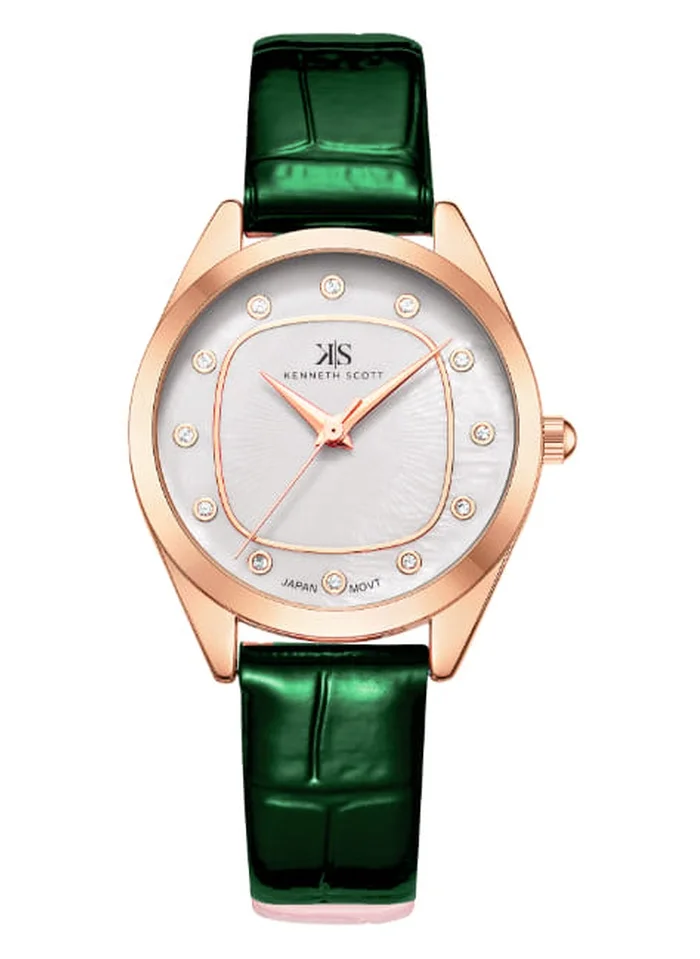 KENNETH SCOTT Kenneth Scott K24508-RLHW Women's Analog Display Watch & Polyurethane Strap Green