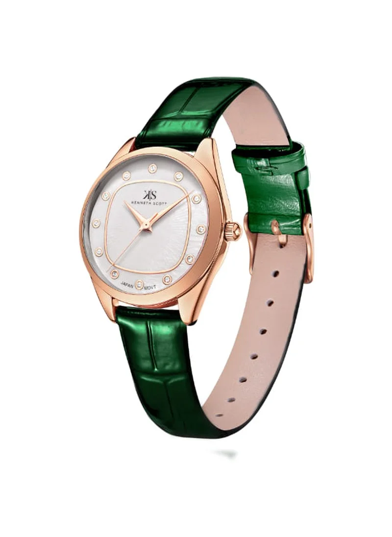 KENNETH SCOTT Kenneth Scott K24508-RLHW Women's Analog Display Watch & Polyurethane Strap Green
