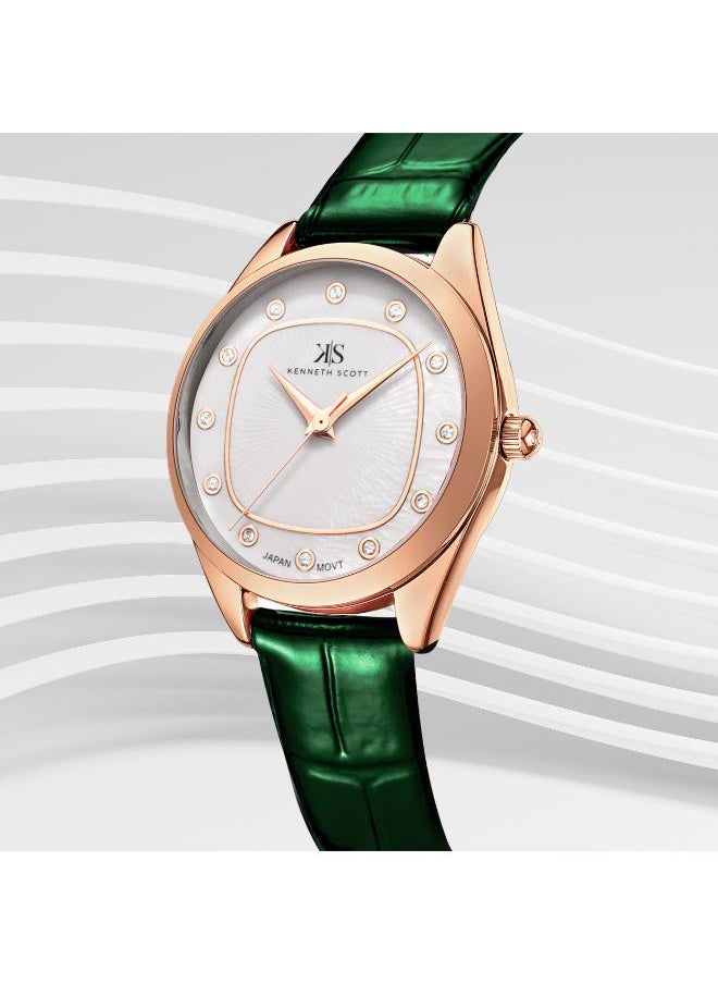 KENNETH SCOTT Kenneth Scott K24508-RLHW Women's Analog Display Watch & Polyurethane Strap Green  - Image 3