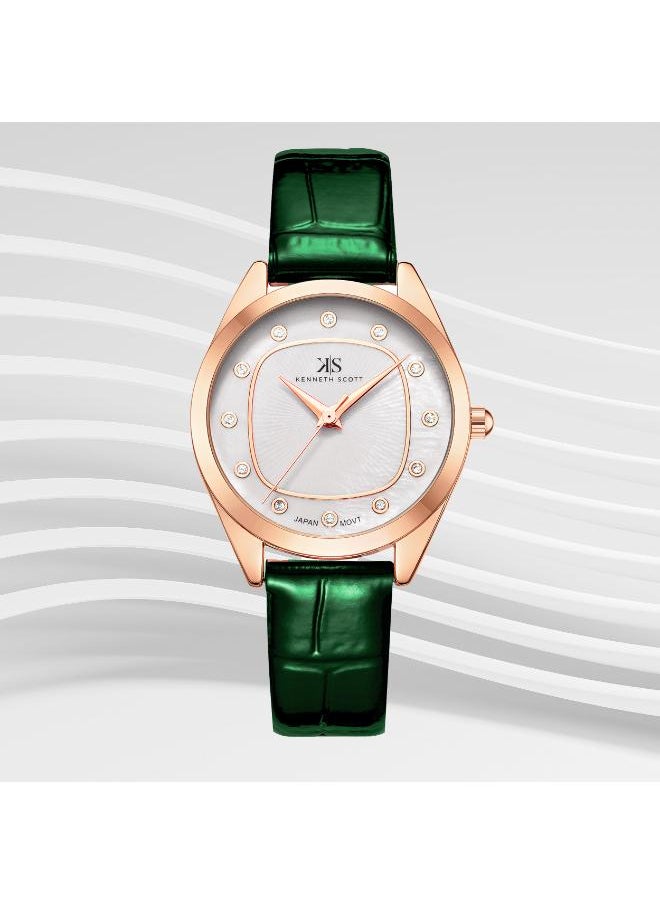 KENNETH SCOTT Kenneth Scott K24508-RLHW Women's Analog Display Watch & Polyurethane Strap Green  - Image 2