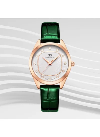 كينيث سكوت ساعة كينيث سكوت نسائية بعقارب وسوار بولي يوريثان أخضر