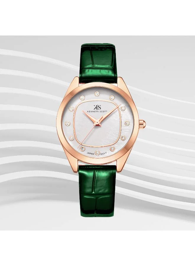 KENNETH SCOTT Kenneth Scott K24508-RLHW Women's Analog Display Watch & Polyurethane Strap Green