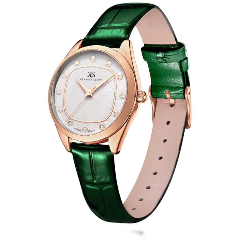 KENNETH SCOTT Kenneth Scott K24508-RLHW Women's Analog Display Watch & Polyurethane Strap Green