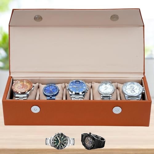 Hard Craft Watch Box Organizer Watch Case Box Organiser Jewelry, Bracelet & Accessories Collection Storage Holder Gift for 5 Slots With Premium Faux Leather Interior & Exterior For Men and Women - Image 1