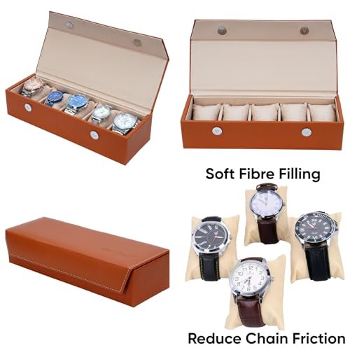 Hard Craft Watch Box Organizer Watch Case Box Organiser Jewelry, Bracelet & Accessories Collection Storage Holder Gift for 5 Slots With Premium Faux Leather Interior & Exterior For Men and Women - Image 3