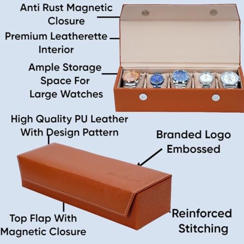 Hard Craft Watch Box Organizer Watch Case Box Organiser Jewelry, Bracelet & Accessories Collection Storage Holder Gift for 5 Slots With Premium Faux Leather Interior & Exterior For Men and Women - Image 4