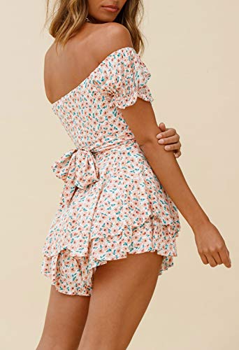 Fixmatti Womens Shorts Rompers for Summer Chiffon Boho Floral Printed Tie Back Jumpsuits Pink S - Image 2