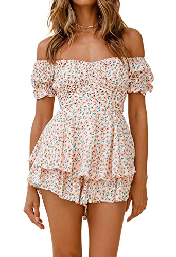 Fixmatti Womens Shorts Rompers for Summer Chiffon Boho Floral Printed Tie Back Jumpsuits Pink S - Image 1