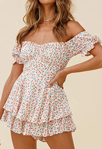 Fixmatti Womens Shorts Rompers for Summer Chiffon Boho Floral Printed Tie Back Jumpsuits Pink S - Image 4