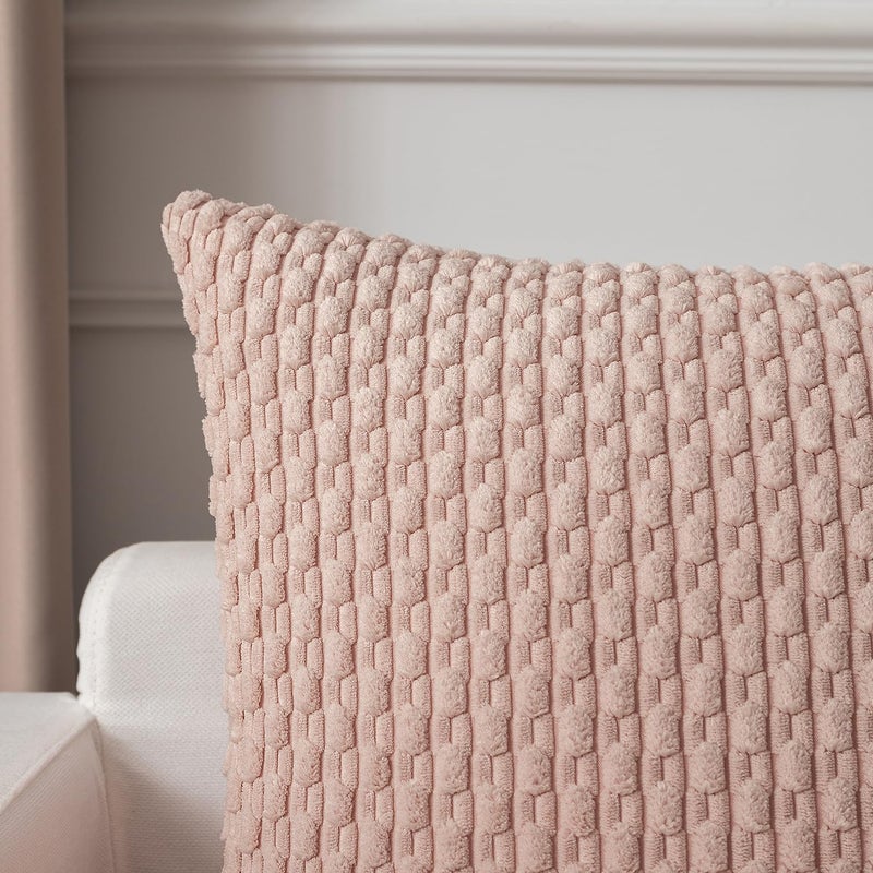 K KEVIN TEXTILE Kevin Textile Pack of 2 Corduroy Decorative Throw Pillow Covers 22x22 Inch Soft Boho Striped Pillow Covers Modern Farmhouse Home Decor for Spring Sofa Living Room Couch Bed Pink  - Image 3