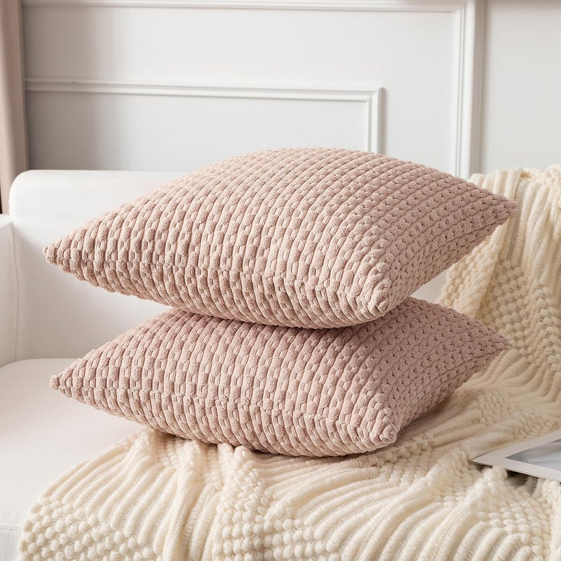 K KEVIN TEXTILE Kevin Textile Pack of 2 Corduroy Decorative Throw Pillow Covers 22x22 Inch Soft Boho Striped Pillow Covers Modern Farmhouse Home Decor for Spring Sofa Living Room Couch Bed Pink  - Image 5