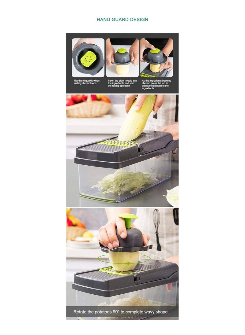 Vegetable Chopper, Pro Onion Chopper, Multifunctional 13 in 1 Food Chopper, Kitchen Vegetable Slicer Dicer Cutter, Veggie Chopper With 8 Blades, Carrot and Garlic Chopper