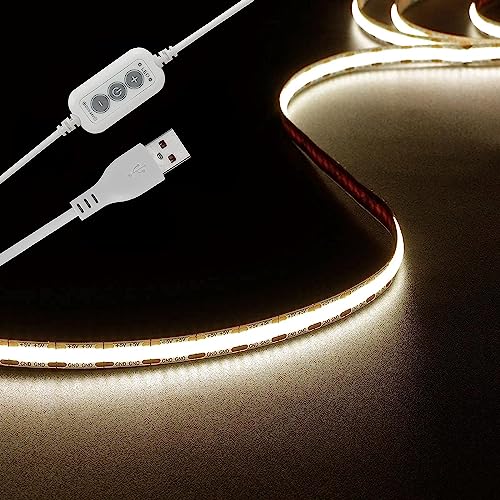 dephen 4.9ft Dimmable LED Strip Lights, 5v 4000K Daylight Dotless COB String, Flexible and Cuttable Rope Lighting, Self Adhesive Tape for TV Backlight, Bedroom, Cabinet, Kitchen, DIY - Image 1
