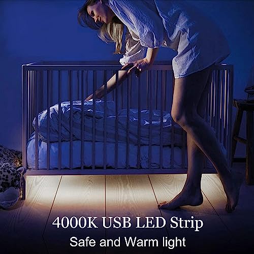 dephen 4.9ft Dimmable LED Strip Lights, 5v 4000K Daylight Dotless COB String, Flexible and Cuttable Rope Lighting, Self Adhesive Tape for TV Backlight, Bedroom, Cabinet, Kitchen, DIY - Image 2
