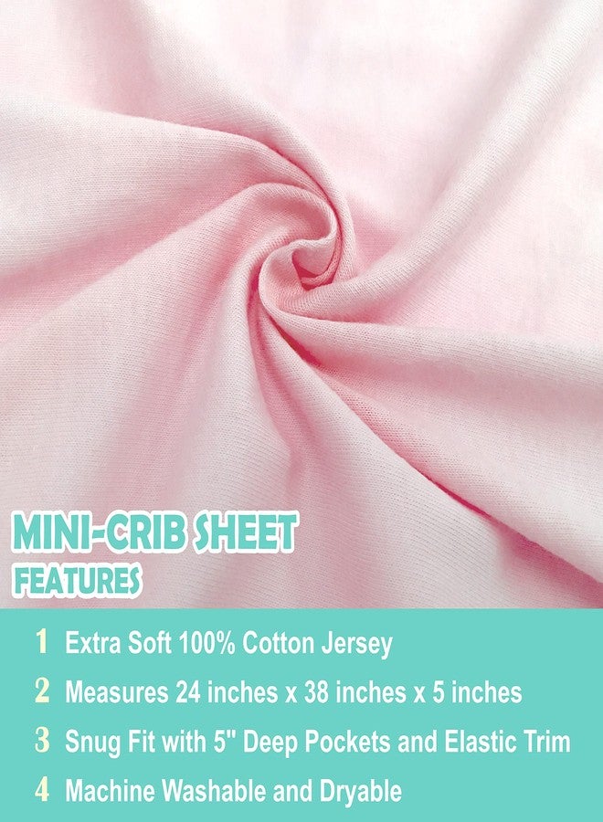 TL Care Supreme 100% Natural Cotton Jersey Knit Mini Crib Sheet, Pink, 24" x 38", Soft Breathable, for Girls - Image 4