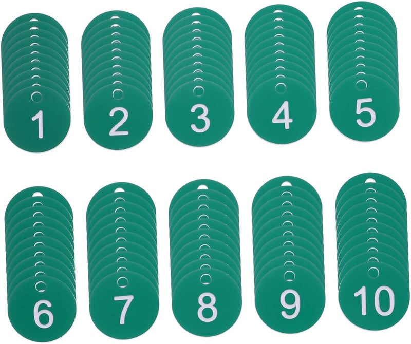 Green Plastic Key Tags 100pcs with Holes for Easy Identification Number Labels for Lockers Cabinets Organized Storage - Image 1