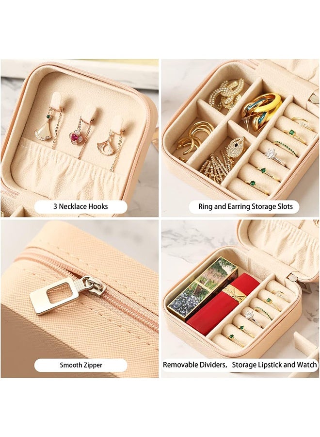 JS Travel Jewelry Organizer Box for Women, Portable Mini Jewelry Case with Zipper, PU Leather Storage Box for Rings, Earrings, Necklace, Compact Jewelry Storage Organizer for Handbag (Pink) - Image 5