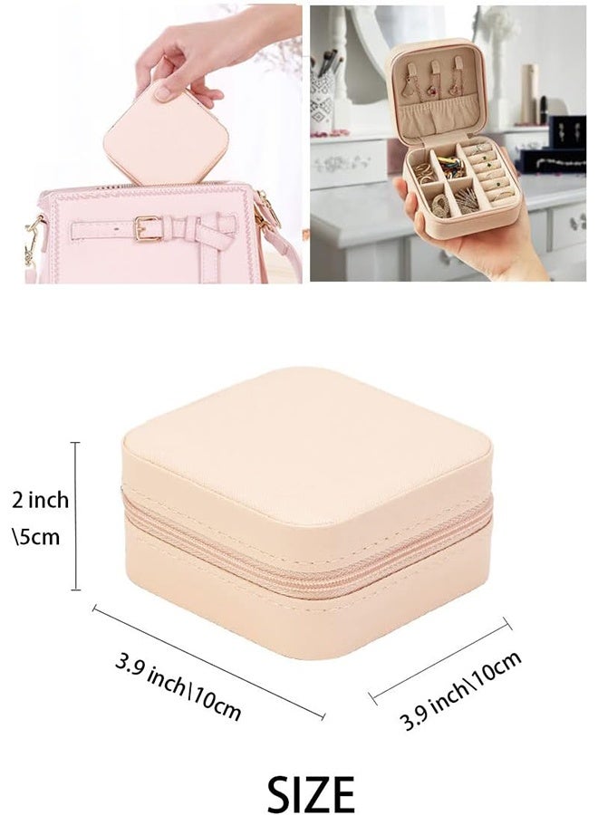 JS Travel Jewelry Organizer Box for Women, Portable Mini Jewelry Case with Zipper, PU Leather Storage Box for Rings, Earrings, Necklace, Compact Jewelry Storage Organizer for Handbag (Pink) - Image 3