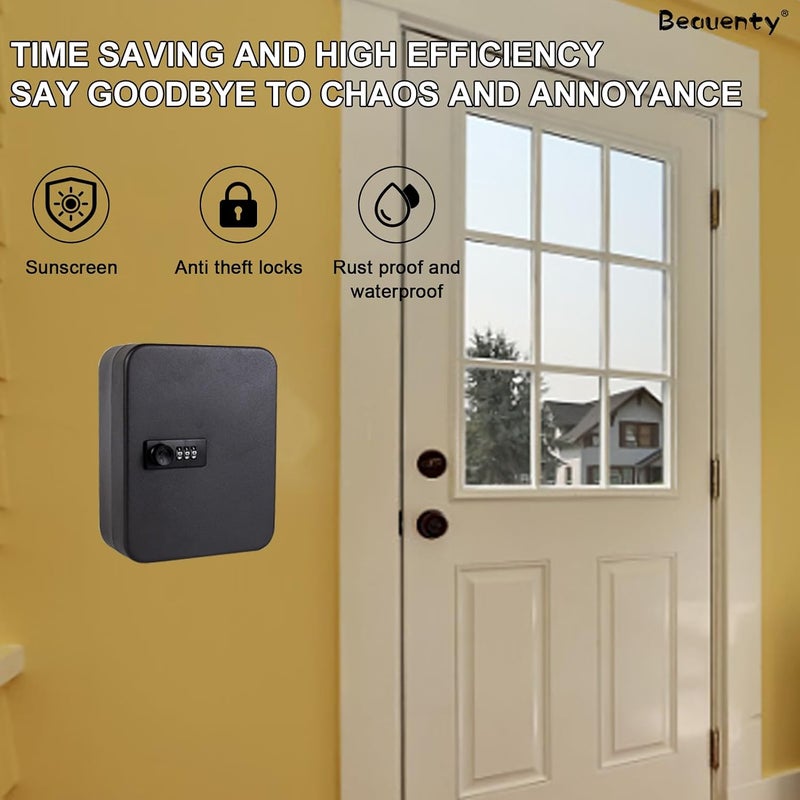 Key Lock Box, Wall Mounted Keys Storage Organizer Box with 48 Key Hooks and Tags, Metal Keys Cabinet with 3 Digit Code Lock for House, Garage, Office, Store, School (Black) - Image 5