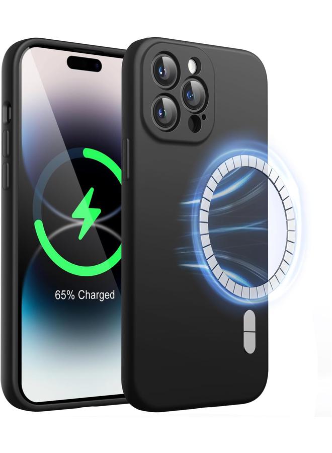 جي تيك جراب سيليكون مغناطيسي لهاتف آيفون 14 برو ماكس مقاس 6.7 بوصة متوافق مع غطاء هاتف ماج سيف مع عدسة الكاميرا حماية كاملة باللون الأسود - Image 1