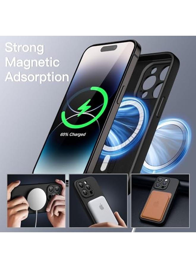 جي تيك جراب سيليكون مغناطيسي لهاتف آيفون 14 برو ماكس مقاس 6.7 بوصة متوافق مع غطاء هاتف ماج سيف مع عدسة الكاميرا حماية كاملة باللون الأسود - Image 3