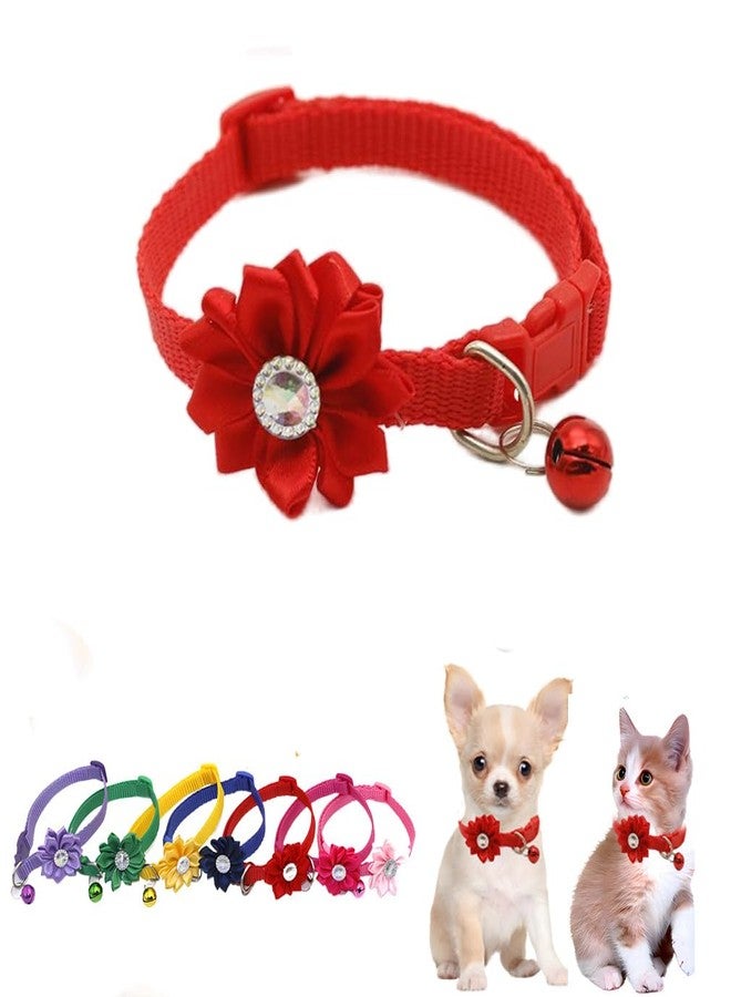 WeimoMonkey Red Kitten Bell Collar with Flower, Puppy Collar with Bell, Soft Nylon Dog Collar Girl Neacklace Adjustable for XXS Xs Small Pet Cat Dogs Animal Litter Tiny - Image 1