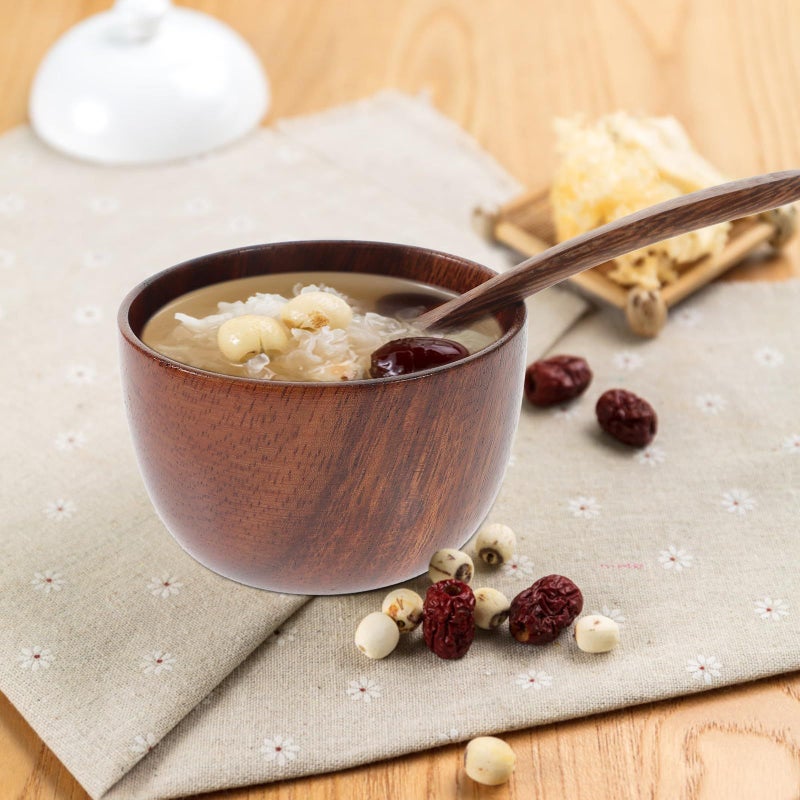 Wooden Dinner Bowl Set With Wear Resistant Spoons 8cm Bowls 12cm Spoons 8 Pieces - Image 5