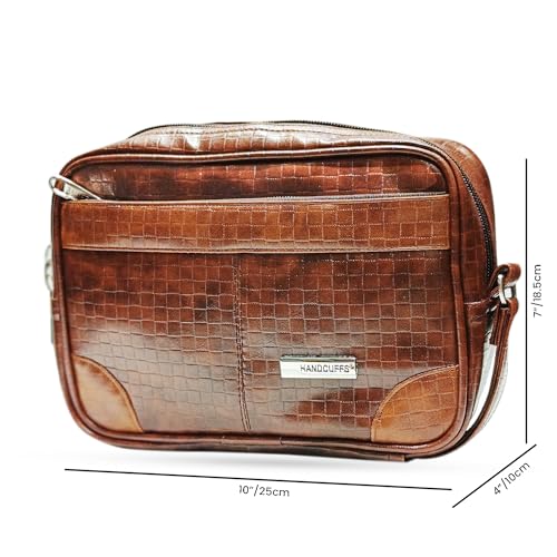 Handcuffs Toiletry Bag for Men | Travel Essentials Kit | Grooming Handbag | Toiletries Shaving Kit | Cosmetics Accessories Pouch | Multipurpose Organizer Bag for Daily Use (Brown) - Image 4