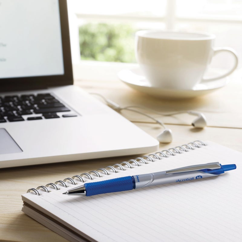 PILOT Acroball Pro Advanced Ink Refillable & Retractable Ball Point Pens, Medium Point, Blue Ink, 12-Pack (31911) - Image 5