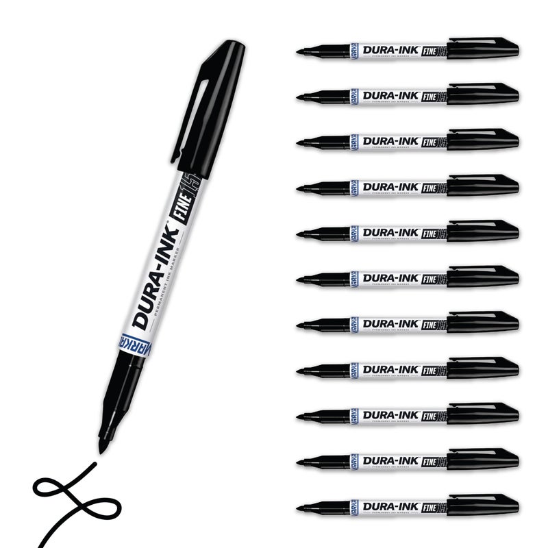 Markal Dura-Ink 15 Fine-Line Permanent Ink Marker, Versatile Surface Compatibility, Size 1.15â€, Black, 12-Pack - Image 1