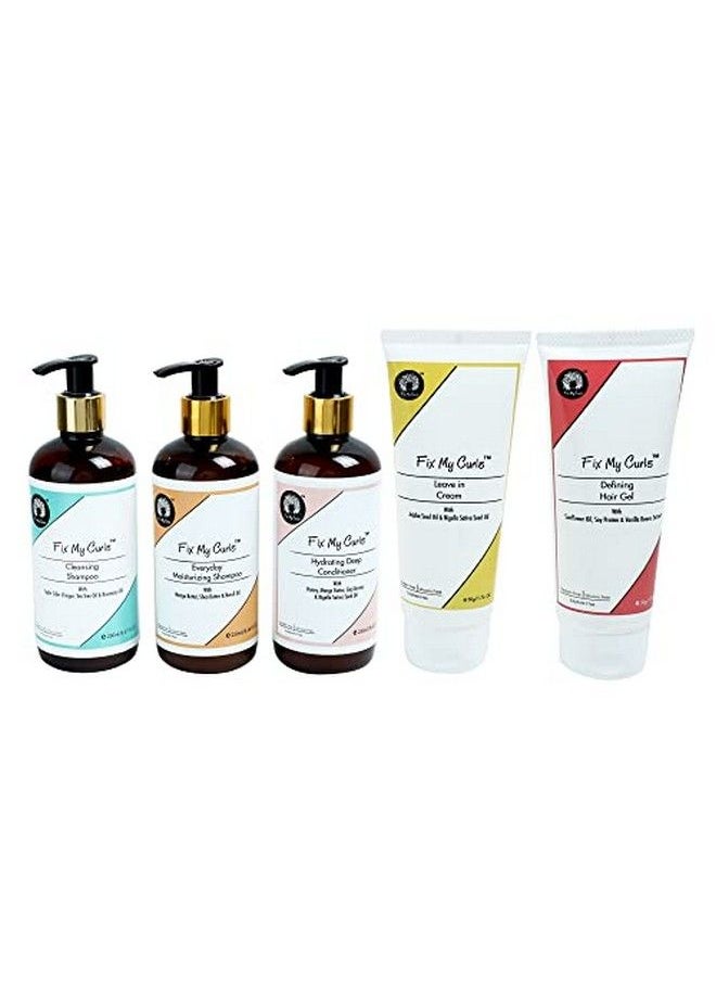 Fix My Curls - 5 Steps Protein Bundle With Cleansing Shampoo Everyday Moisturizing Shampoo Hydrating Deep Conditioner Leave In Cream And Defining Gel For Curly And Wavy Hair (250 Gm Each) - Image 1