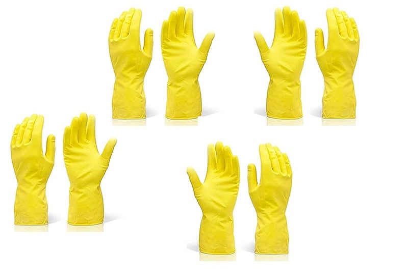 Pacificdeals Chemical Industries Gardening Long Rubber Hand Gloves Household Reusable Cleaning Dishwashing GlovesLatex Waterproof PVC Gloves for Kitchen Working Painting Men Unisex Yellow 4 Pair