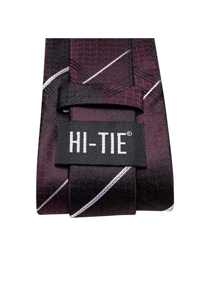 Hi-Tie - Men'S Tie Sets Silk Formal Striped Necktie And Pocket Square Cufflinks Wedding Business,Dard Red Stripe - Image 1